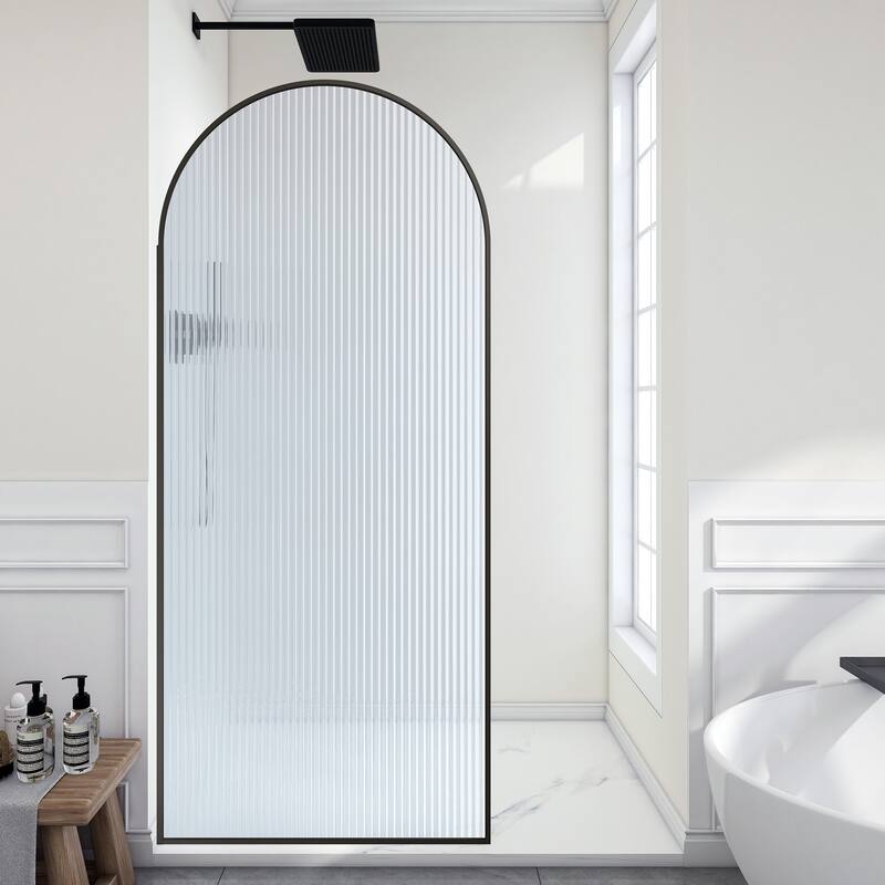 Ember Series 34 in. W x 78 in. H Fixed Framed Shower Door in Black, Gold or Nickel Finish with Clear or Fluted Glass