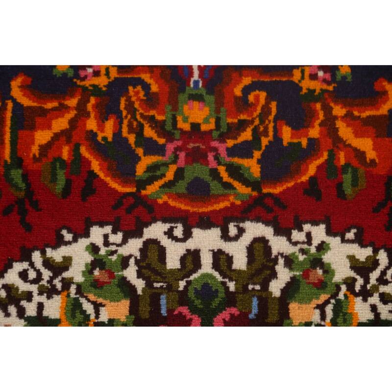 Hand Knotted Oriental 100% Wool Carpet Traditional Floral Navy Blue & Blues Bakhtiari Area Rug - 4' 11'' X 3' 8''