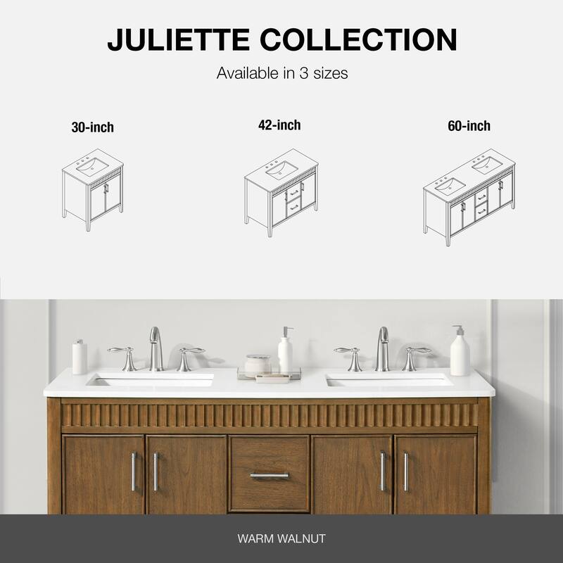 Juliette Warm Walnut Bathroom Vanity with White Quartz Top