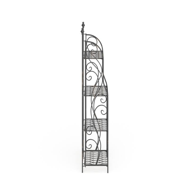 Black Metal Indoor Outdoor Tall Folding 4 Shelf Scroll Bakers Rack
