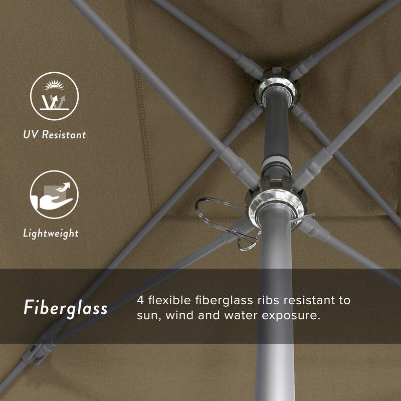 California Umbrella 6' Sq. Aluminum Frame, Fiberglass Rib Patio Umbrella, Push Open, Anodized Sliver Finish, Sunbrella Fabric