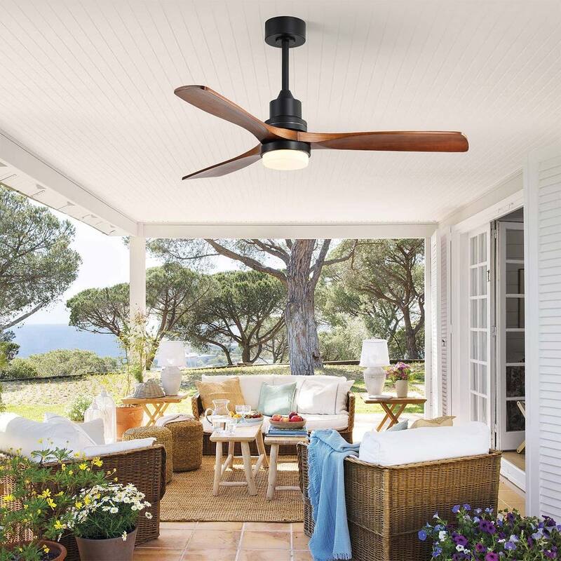 52 "W Farmhouse 6-Speed Adjustable Solid Wood Ceiling Fan Light with Remote Control