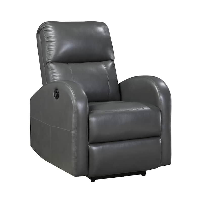 Rica 38 Inch Power Recliner Chair, Plush Gray Faux Leather, Foam Cushions