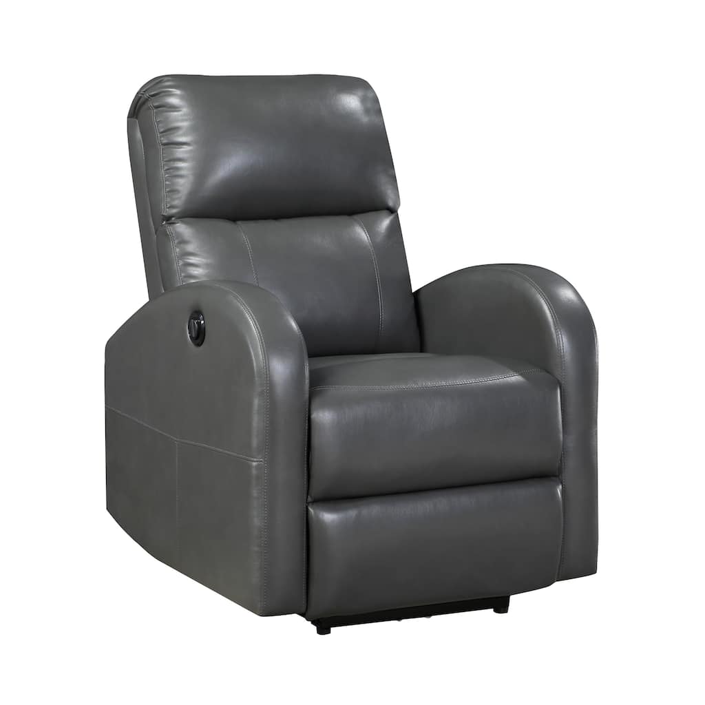 Rica 38 Inch Power Recliner Chair, Plush Gray Faux Leather, Foam Cushions