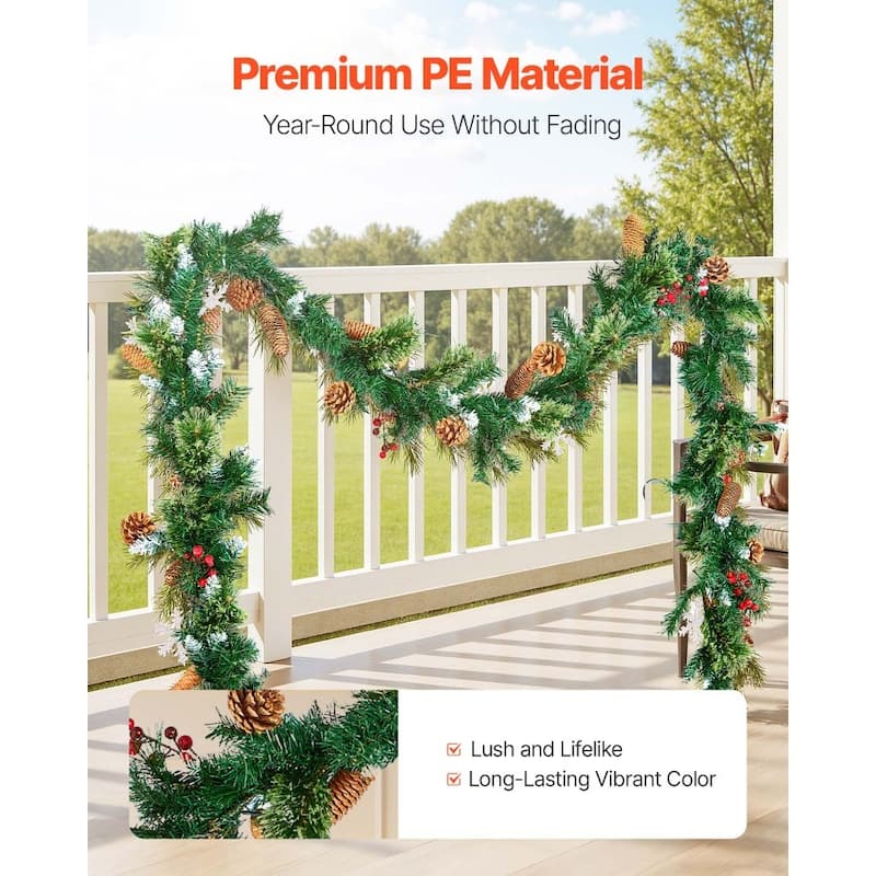 Holiday Greenery Garland 9ft Long with Warm White LED Lights and Lifelike Pinecones - 108.27” x 11.02” x 5.91”