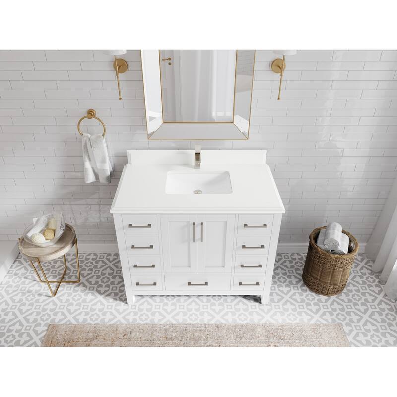 Willow Collections 42 in. W x 22 in. D Malibu Single Sink Bathroom Vanity with Countertop - 1.5" White Quartz - White
