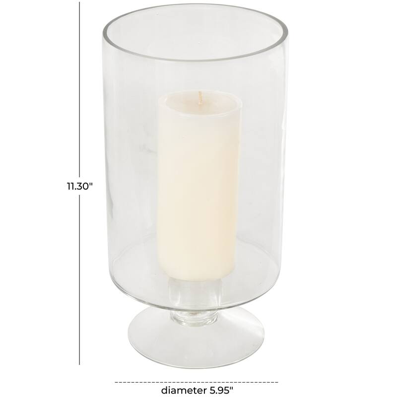 Glass Wide Candle Holder with Elevated Base - Clear - Roche River Decor - 6"W x 6"L x 11"H