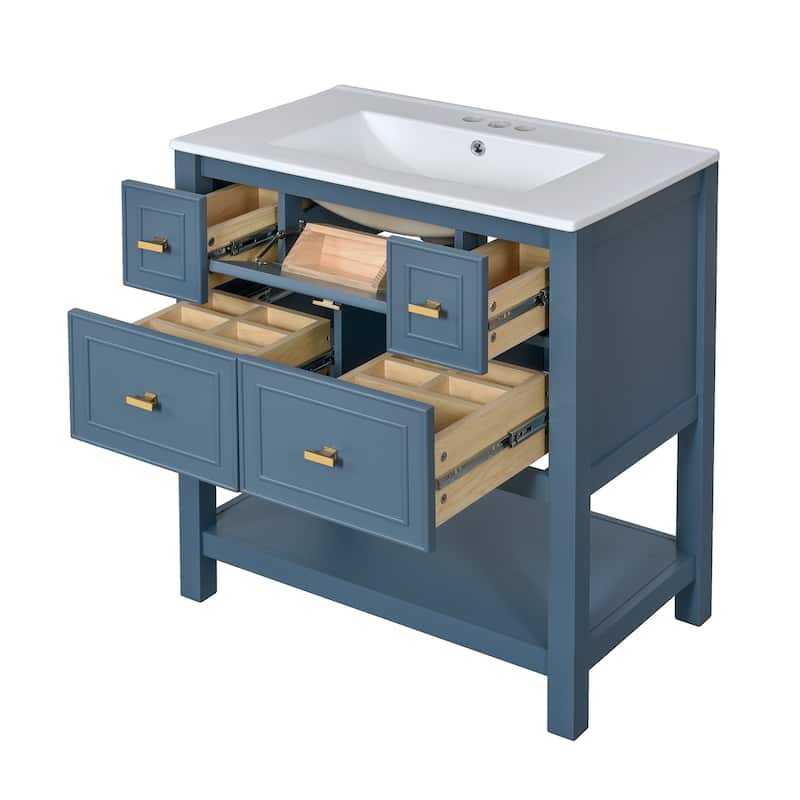 60'' Bathroom Vanity With Ceramic Sink Combo, Free Standing Single Vanity Set With 5 Drawers,Solid Wood FrameStorage Cabinet