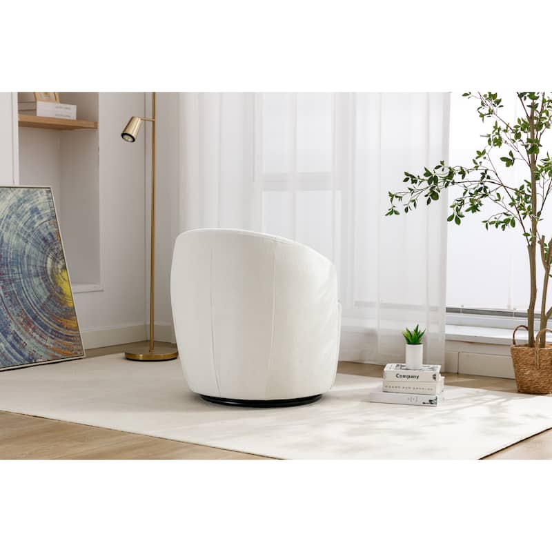 Ivory Chenille 25.6" Swivel Barrel Chair with Black Coating