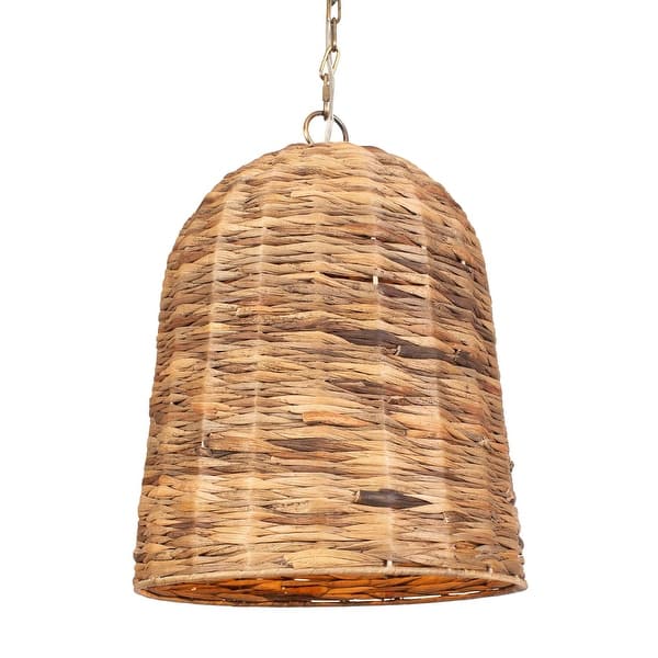 slide 2 of 6, Uttermost 21615 Rotorua 14" Wide Pendant with Seagrass Shade Antique Brass