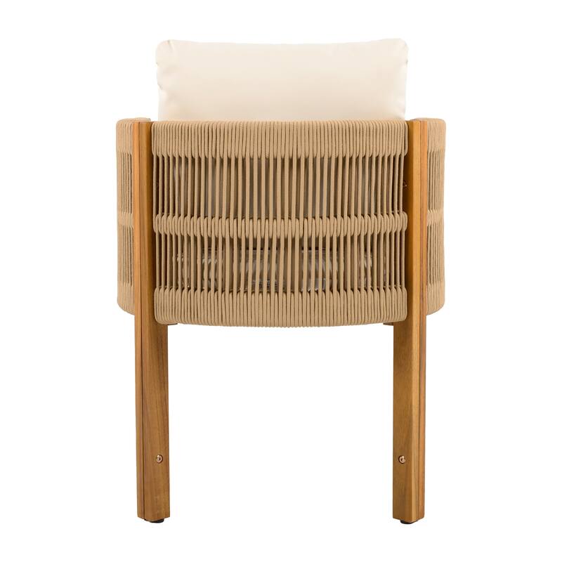 Acacia Wood Outdoor Dining Chairs 2-Pack with Rope Handles, Washable Waterproof Cushions, 400 lbs Capacity