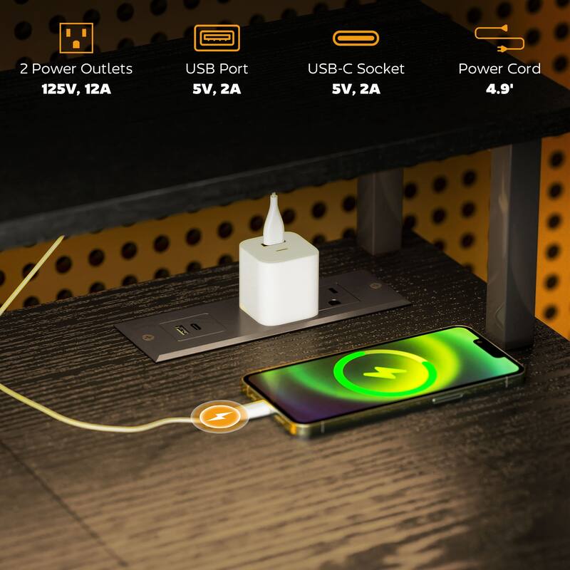 Particleboard and Steel Desk with RGB Lights Monitor Stand Shelves