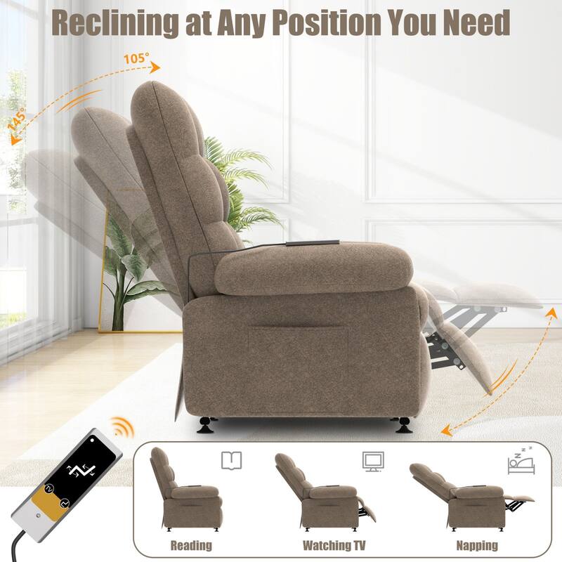 Breathable Fabric Recliner With Remote Control ,Side Pockets ,Adjustable Backrest And Footrest