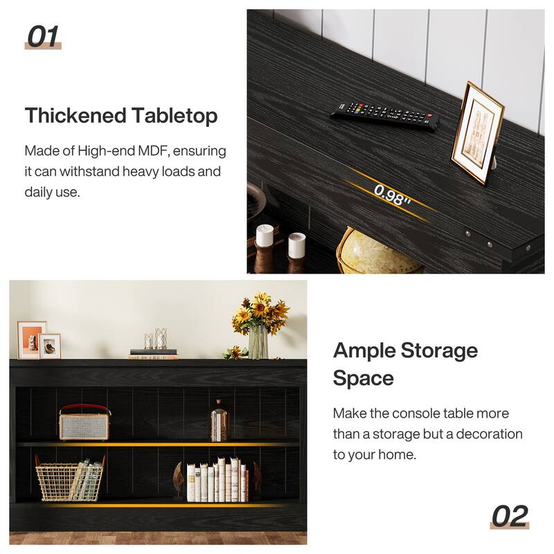 63-Inch Long Console Table with Shelf, 3 Tier Modern Entryway Table