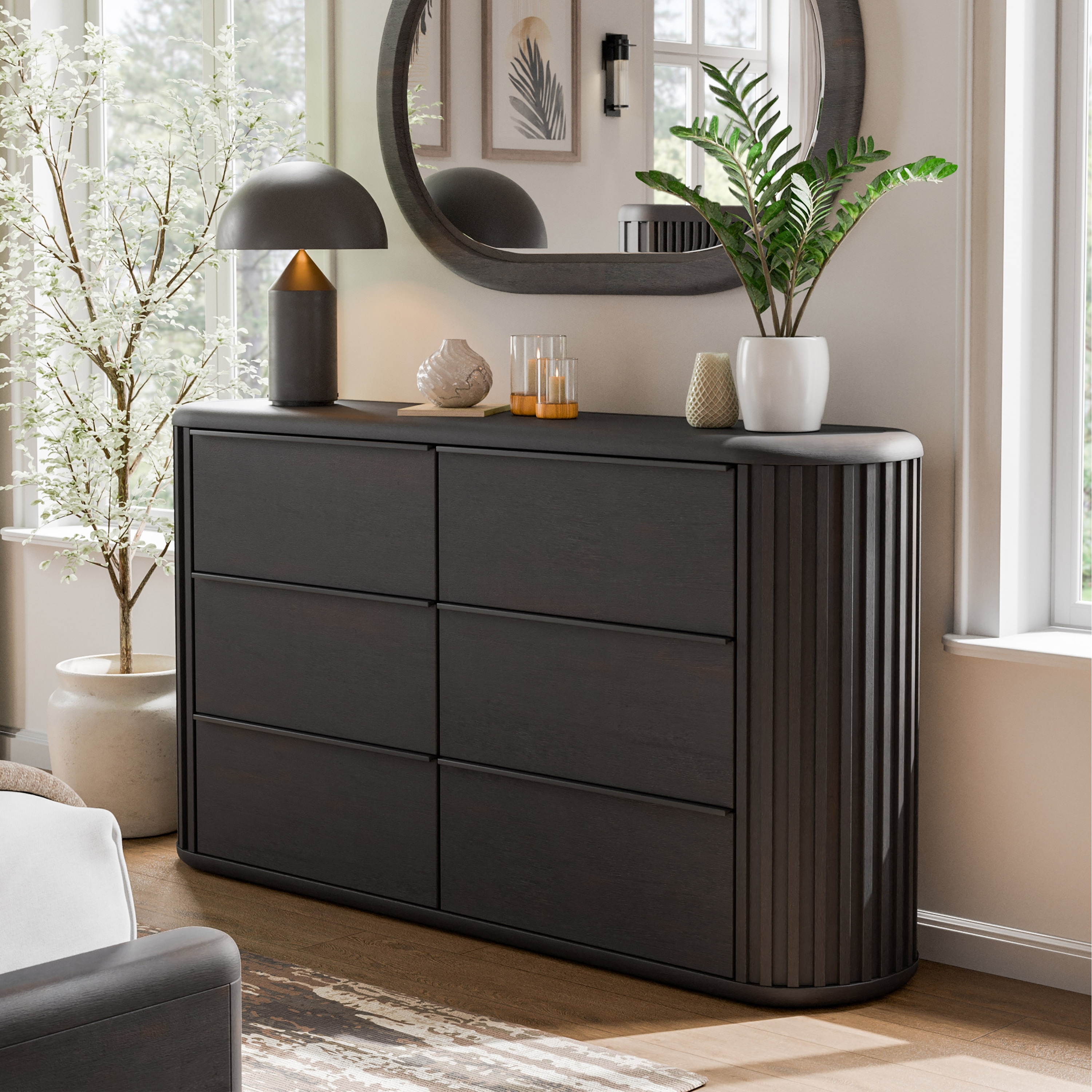 Furniture of America Caelan Modern Black Solid Wood 6-Drawer Double Dresser