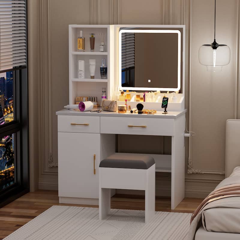 Makeup Vanity Desk with Power Outlet & 3 Lighting Modes