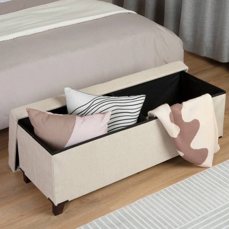 Fabric Upholstered Storage Ottoman, Bench for Entryway, Bedroom, Closet