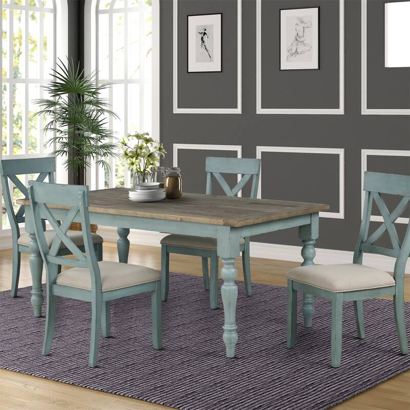 Wood Cross Back Upholstered Dining Chairs, Set of 2