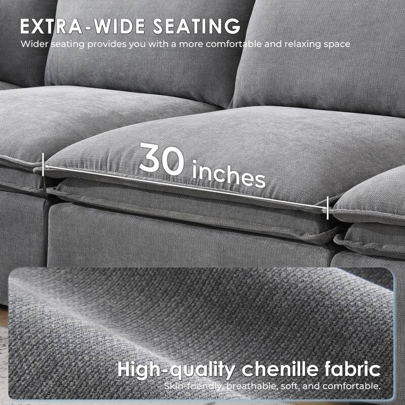 125.5'' Chenille 6-seat Modular L-shaped Sectional Sofa with Movable Ottoman