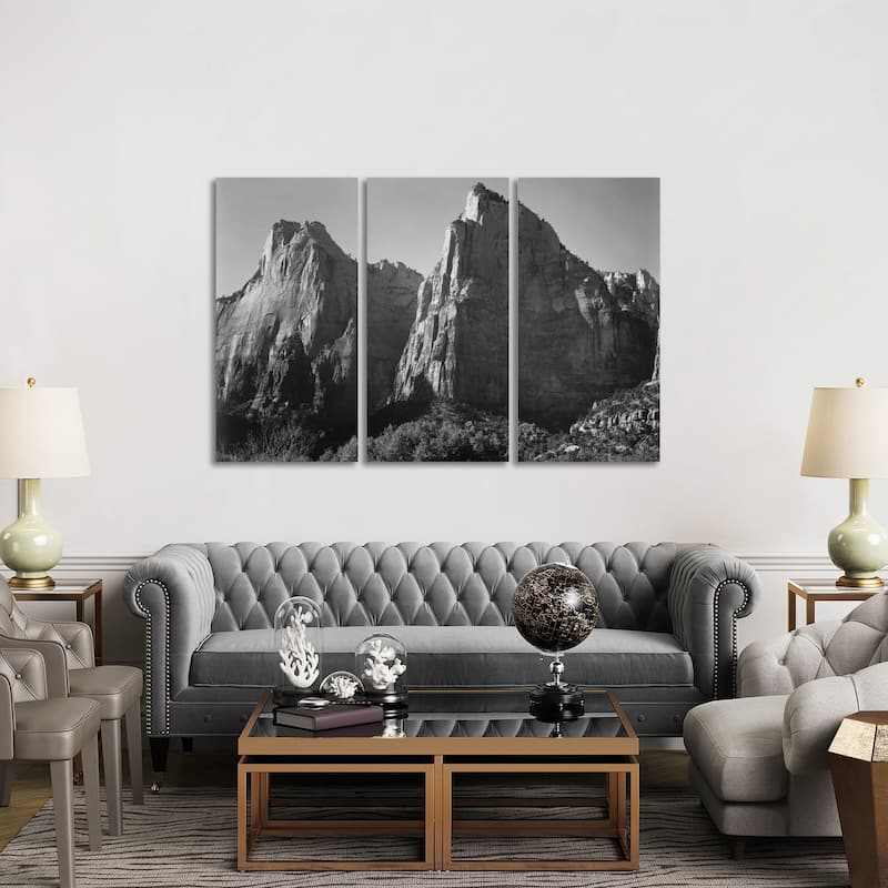 iCanvas "Court of the Patriarchs, Zion National Park" by Ansel Adams 3-Piece Canvas Wall Art Set - 40x60x1.5