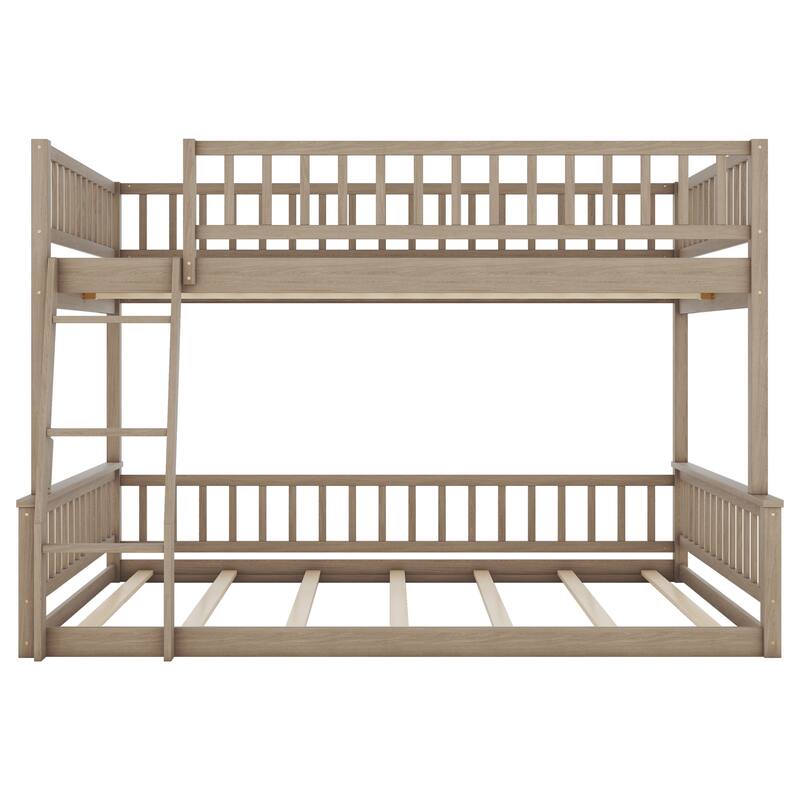 Full XL over Queen Bunk Bed with Ladder & Guardrails, Sturdy Stackable Bed Frame