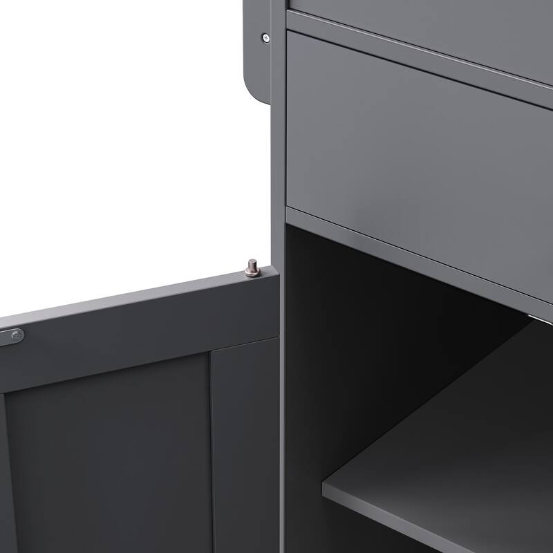 74.5“ Kitchen Island with Extendable Dining Table, Rolling Kitchen Island on Wheels with Spice Rack, Drawers and Cabinets