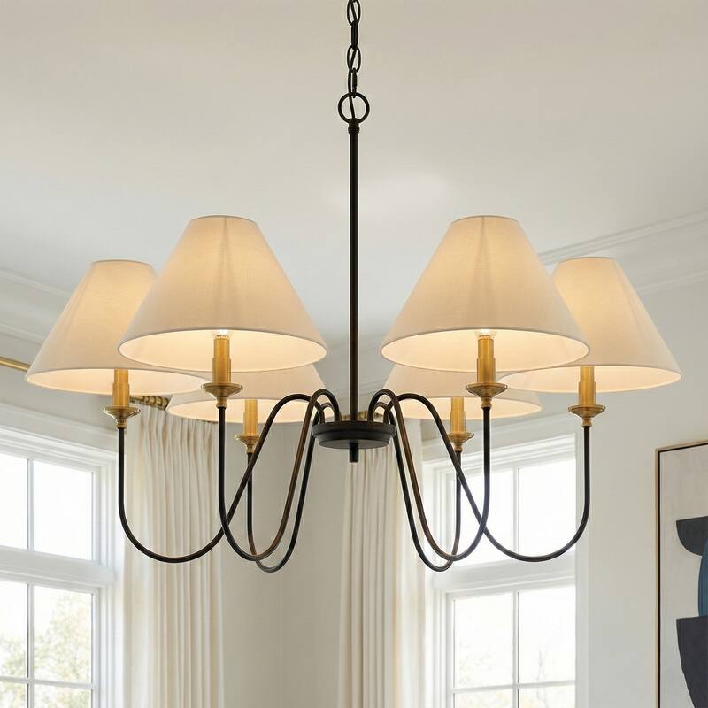 Acroma 6-light Black/Glod Chandelier with Fabric Shade