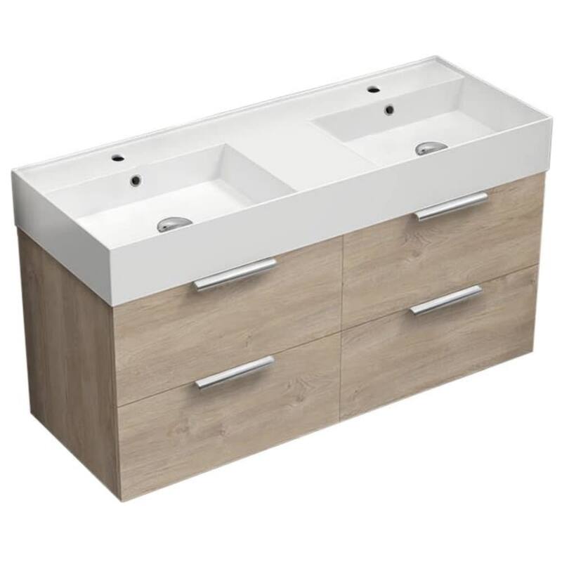 Nameeks Derin-4818-W-2 Derin 48" Wall Mounted Double Basin Vanity Set - Brown Oak / Polished Chrome