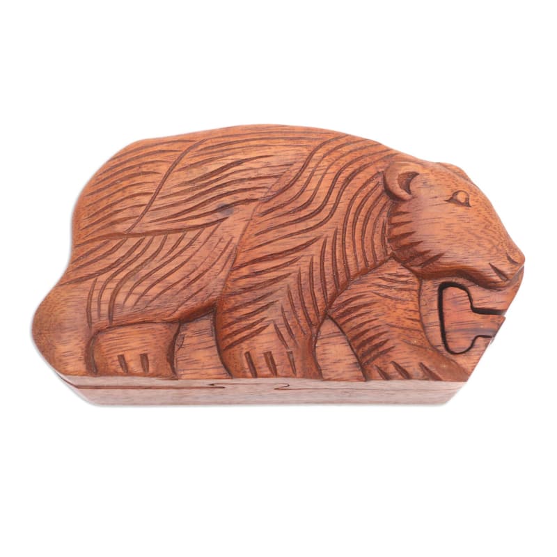 Novica Handmade Hungry Bear Wood Puzzle Box
