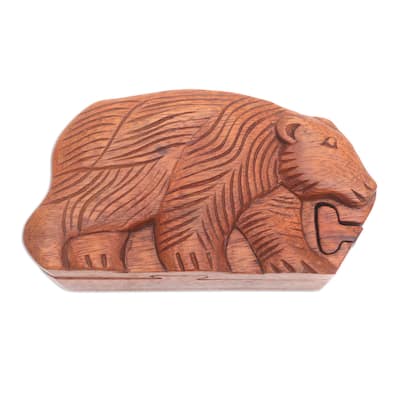 Novica Handmade Hungry Bear Wood Puzzle Box