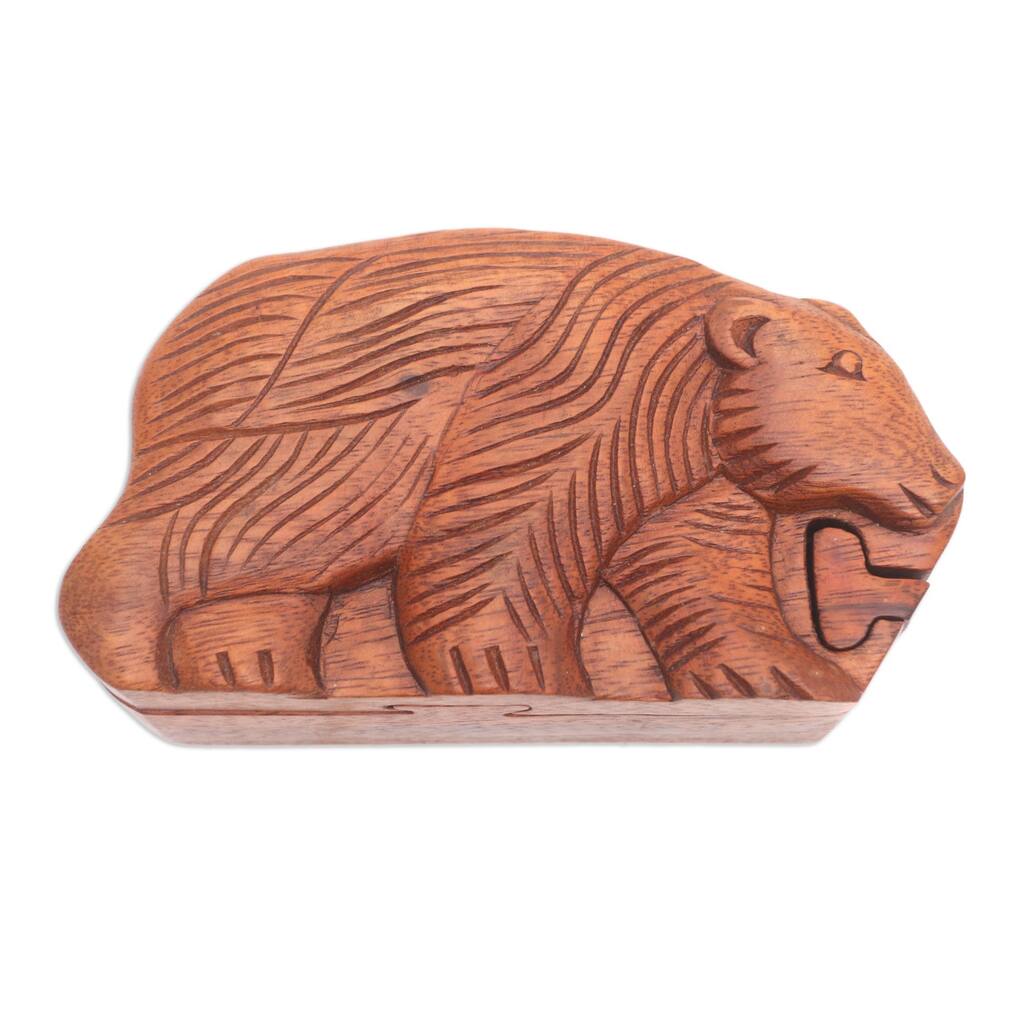 Novica Handmade Hungry Bear Wood Puzzle Box