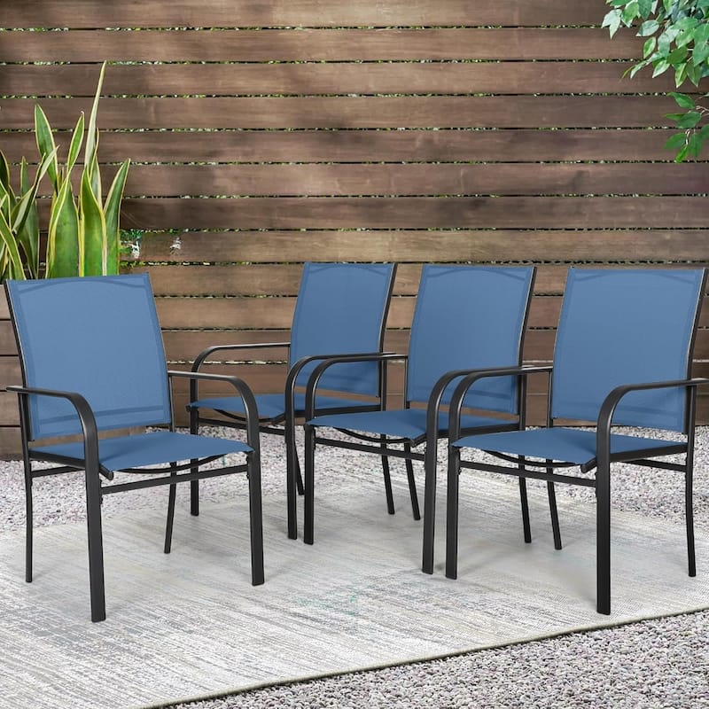Outdoor Patio Dining Chairs Set of 4, Metal Frame Textilene Fabric Chairs with Armrest