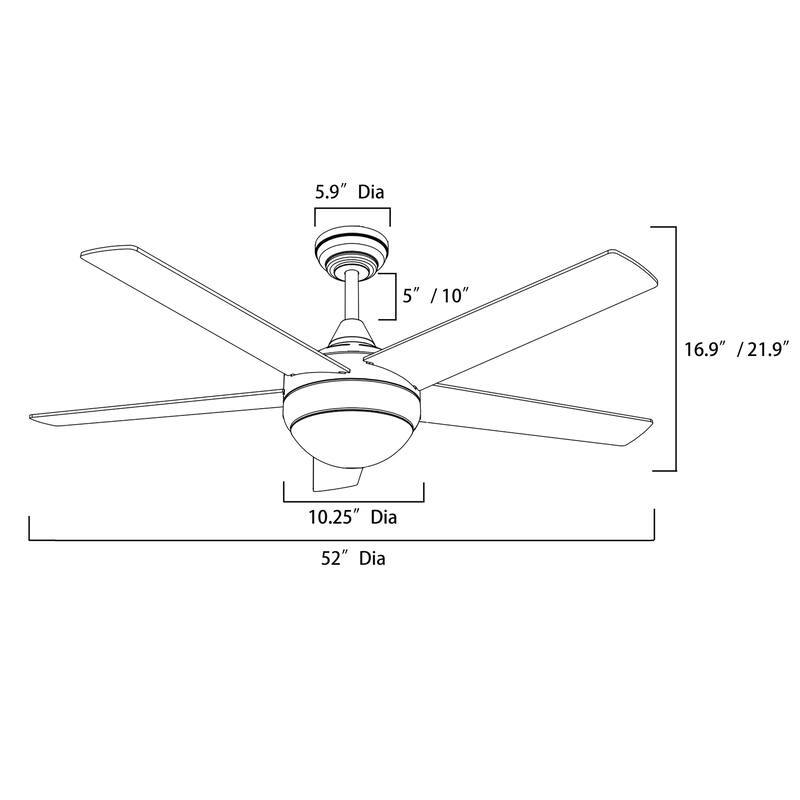 52 in. LED Indoor Brushed Nickel 5-Blade Ceiling Fan - 6-Speed Remote & Wall Control, 3CCT LED Light Kit - Brushed Nickel