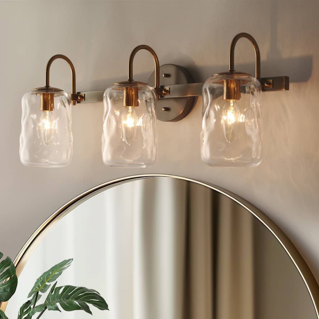 3-Light Black Gold Bathroom Vanity Light Glass Wall Sconces - L24"*W9.8"* H7.5"
