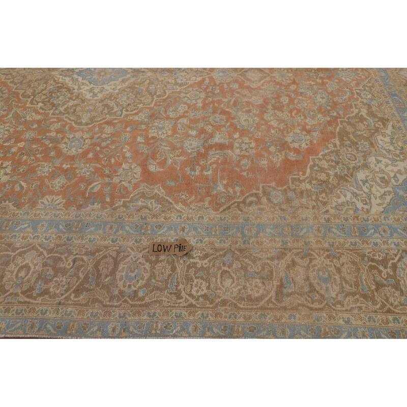 Orange Kashan Persian Vintage Area Rug Hand-Knotted Wool Carpet - 9'7"x 13'5"