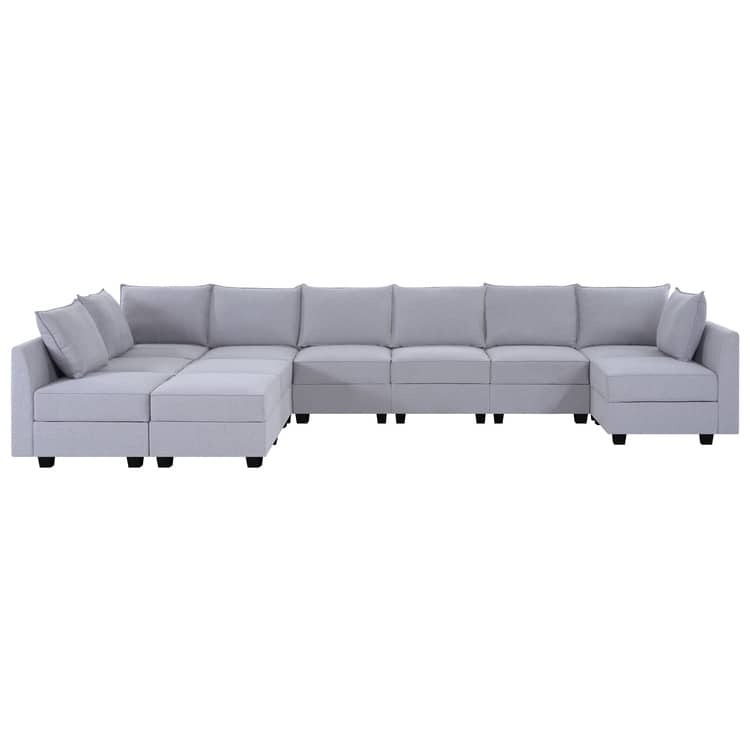 Convertible U-Shaped 9-Seater Modular Sectional Sofa with Chaise, Oversized Sleeper Couch for Large Living Room - 9-Seater with 2 Ottoman,Gray