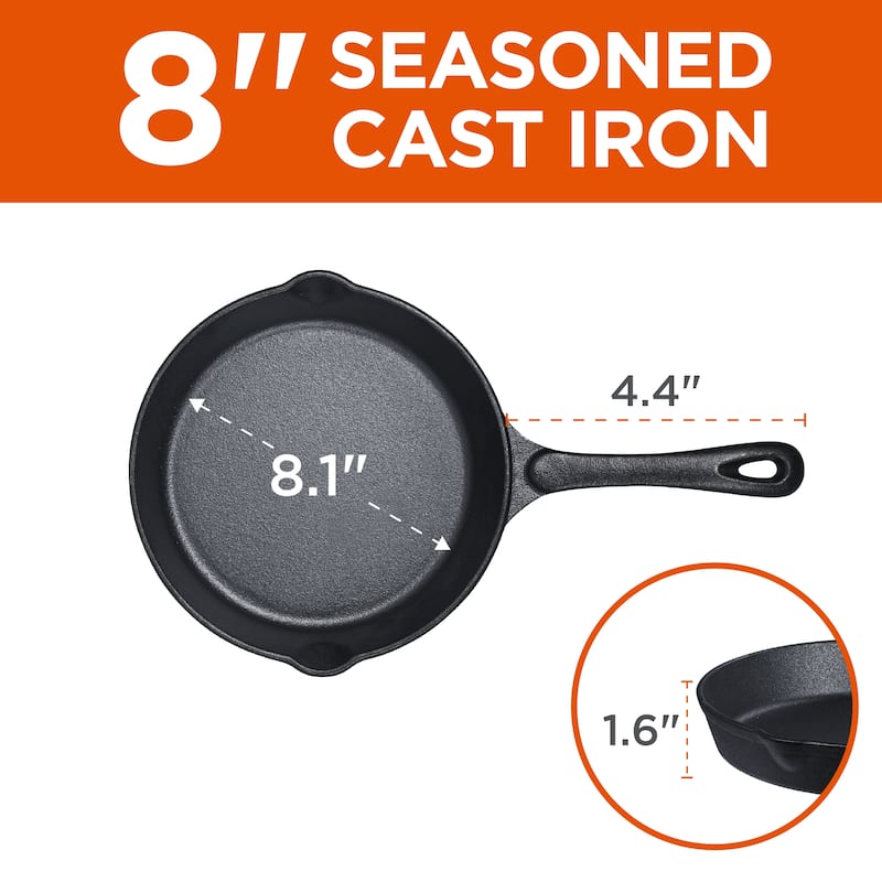 3 Piece Cast Iron Skillet Set 6 inch 8 inch and 10 inch Pre-seasoned Cast Iron Cookware