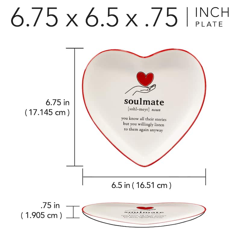 Certified International Valentine's Day Heart Shaped Tid Bit Plates, Set of 4 - 6.75" x 6.5" x 0.75"
