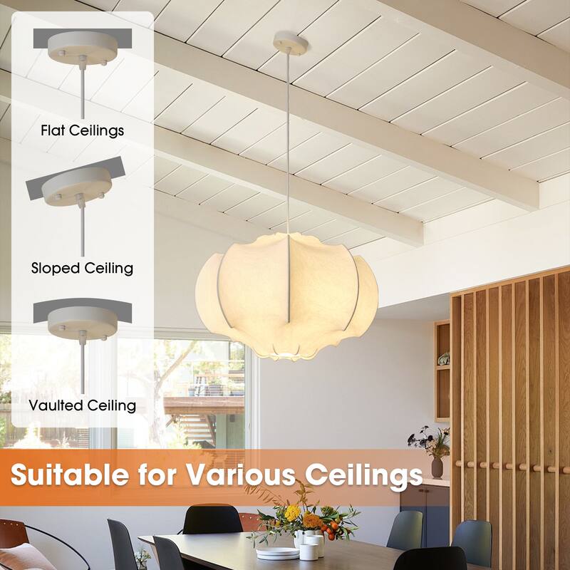 24" Farmhouse White Silk Fabric 3-Light Chandelier Pendant Light for Dining Room