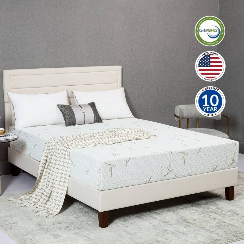 EGOHOME 10 Inch Green Tea Medium Memory Foam Mattress with Bamboo Cover