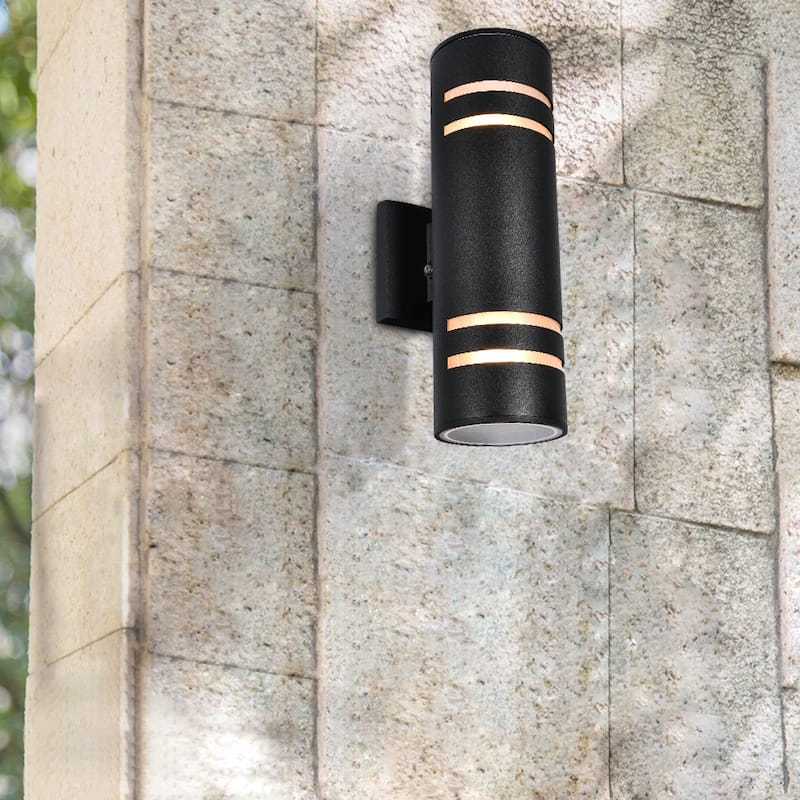 2-Light Modern Farmhouse Up& Down Optically Controlled Outdoor Wall Light Armed Sconce - N/A