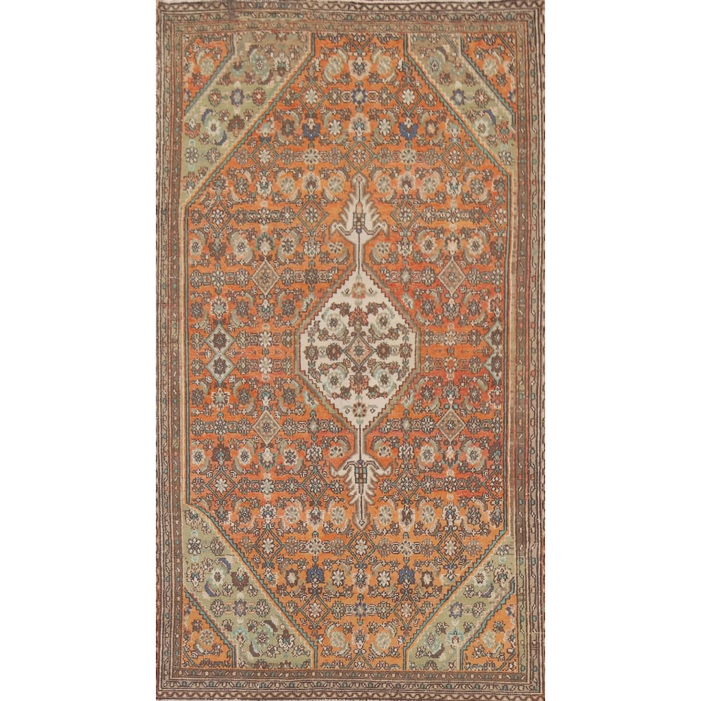 Hand Knotted Oriental 100% Wool Carpet Traditional Medallion Oranges & Rust Hamedan Area Rug - 8' 6'' X 5' 0''
