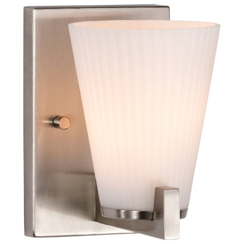 Royale 1 Light Vanity Brushed Nickel Finish Ribbed White Glass - Brushed Nickel