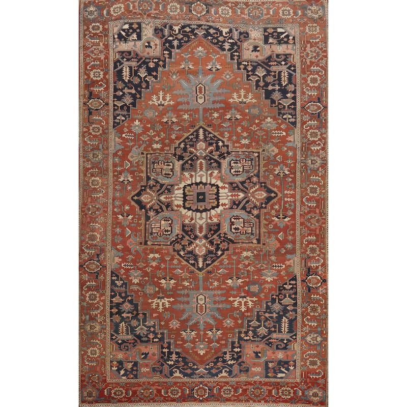 Hand Knotted Oriental 100% Wool Carpet Traditional Medallion Oranges & Rust Heriz (serapi) Area Rug - 15' 5'' X 9' 6''
