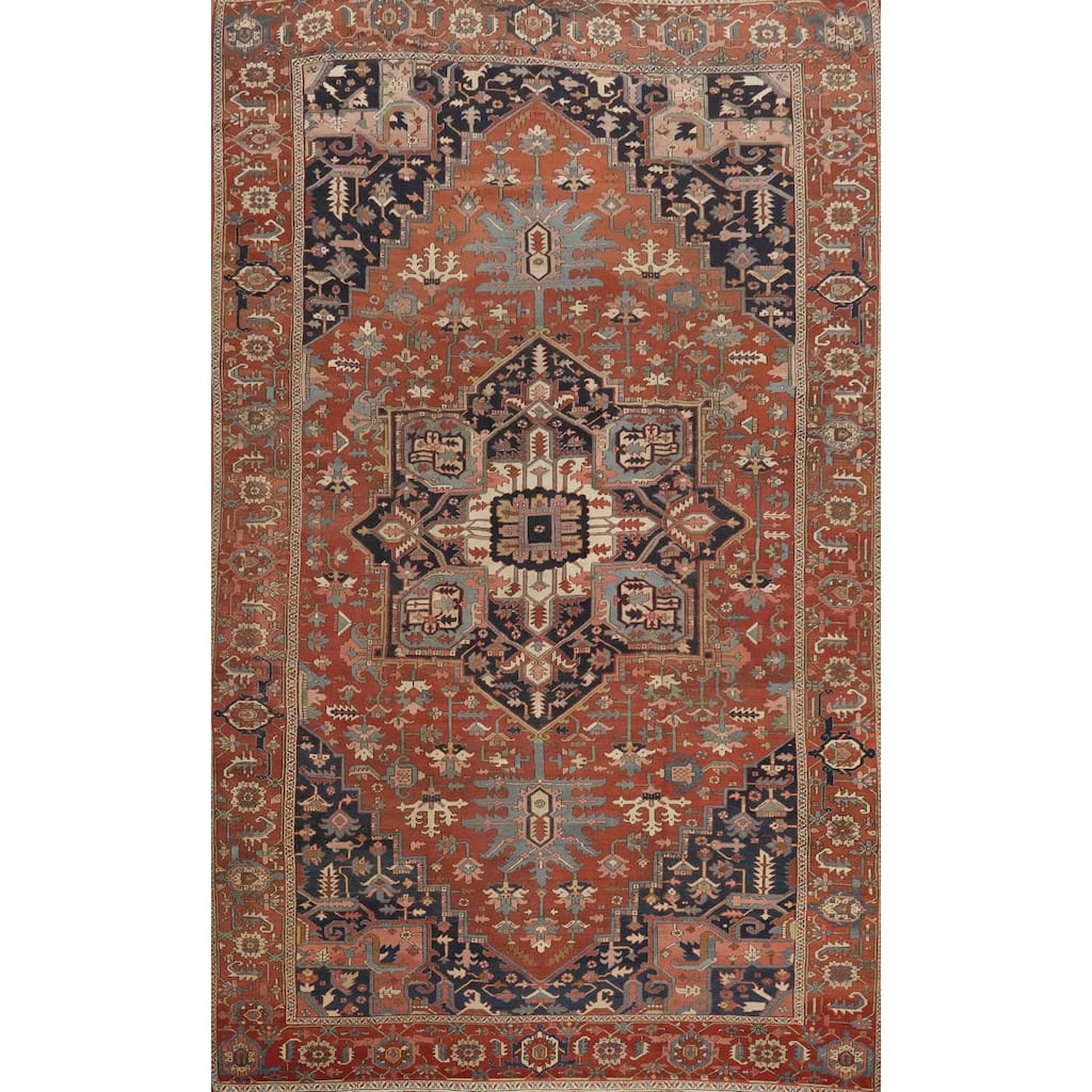 Hand Knotted Oriental 100% Wool Carpet Traditional Medallion Oranges & Rust Heriz (serapi) Area Rug - 15' 5'' X 9' 6''