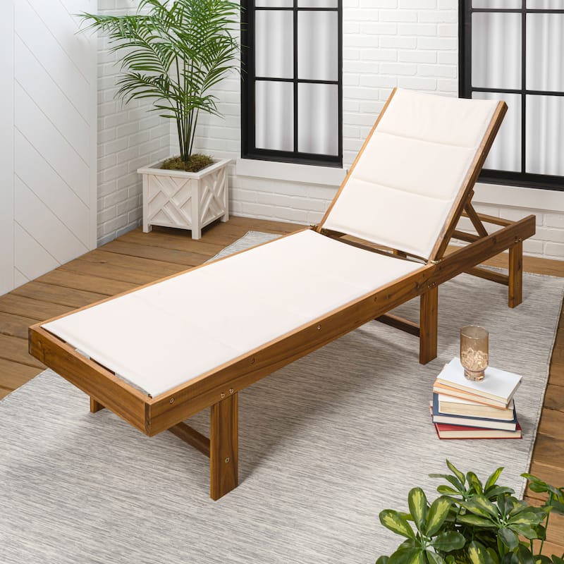 Adjustable Acacia Wood Outdoor Chaise Lounge - JONATHAN Y