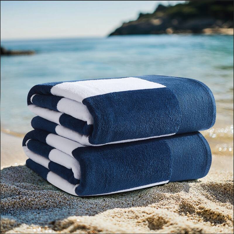 Oceanfront Resort Cabana Stripe 2 Pack Beach Towel - 36x72 - Navy Set