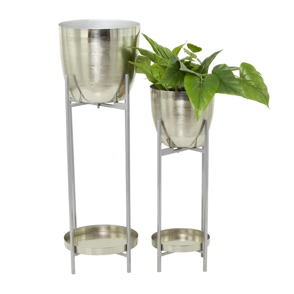 Metal Indoor Outdoor Planter with Removable Stand - Set of 2 Silver, Gold, Black - CosmoLiving by Cosmopolitan