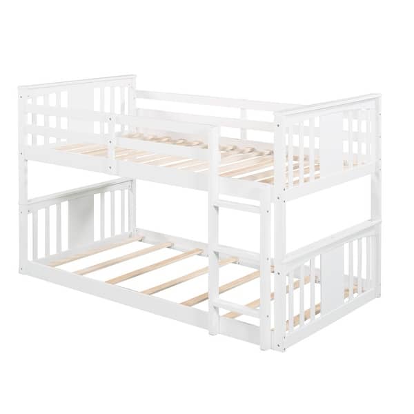 slide 2 of 24, Lobin Style Twin Over Twin Wood Bunk Bed with Ladder White