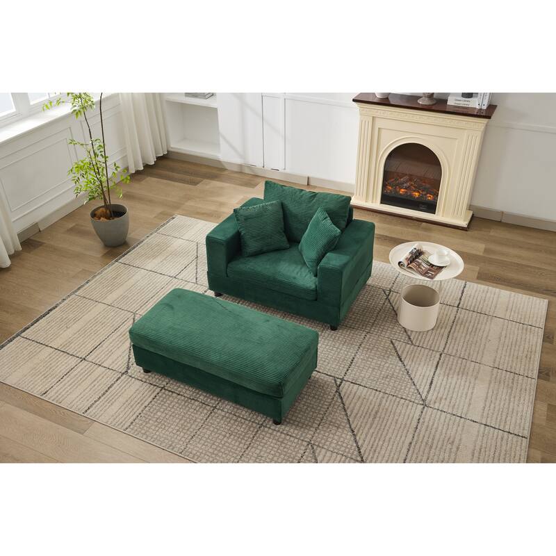 Upholstered Chaise Lounge Chair with Removable Ottoman, Accent Sofa Bed Sleeper Couch Bed, Armchair with Lumbar Pillows